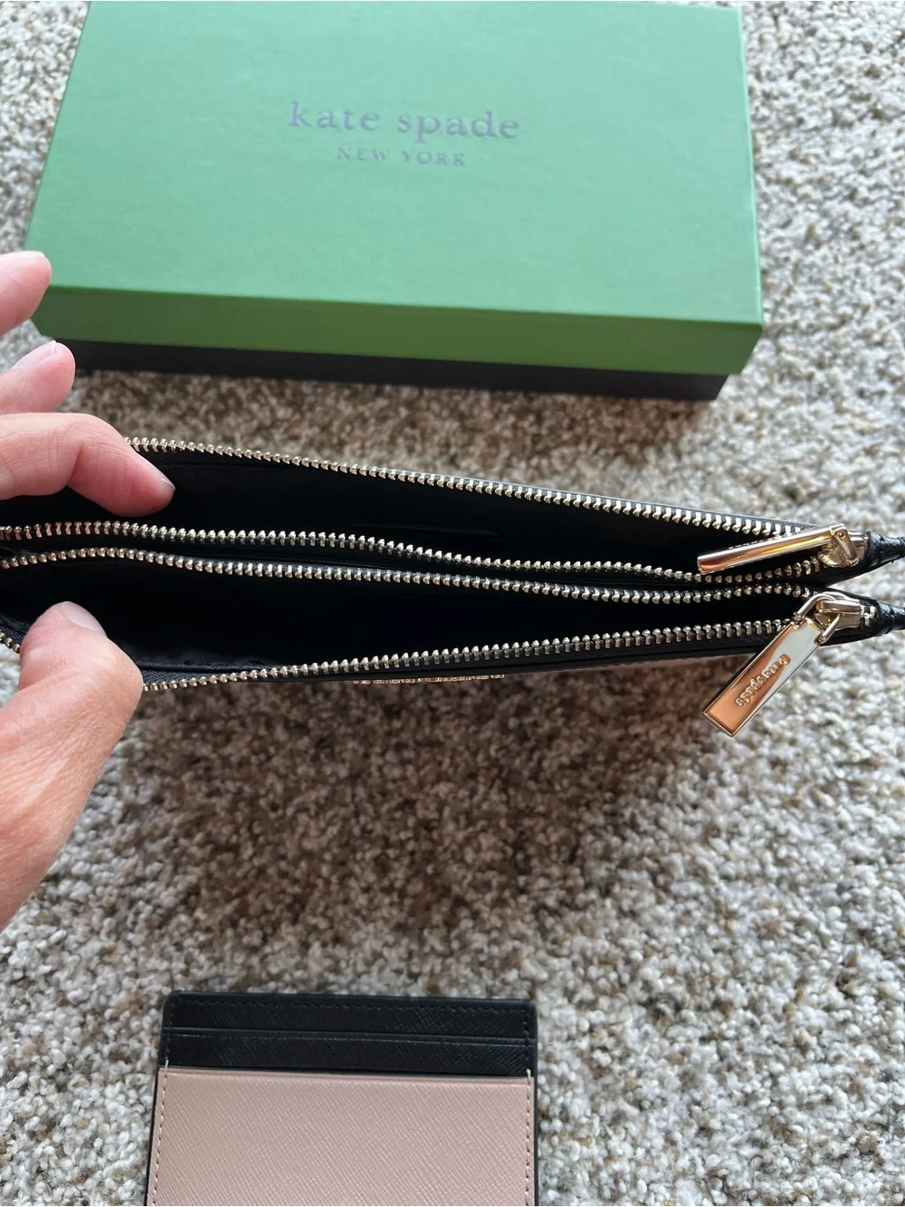 kate spade tan and Black Two-Tone Wristlet with card wallet.